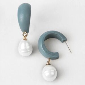 Plunder Althea Blue Wood Pearl Drop Dangle Earrings